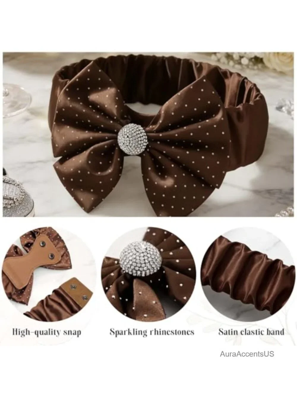 Crystal Rhinestone Bow Stretch Belt Wide Waist Belt